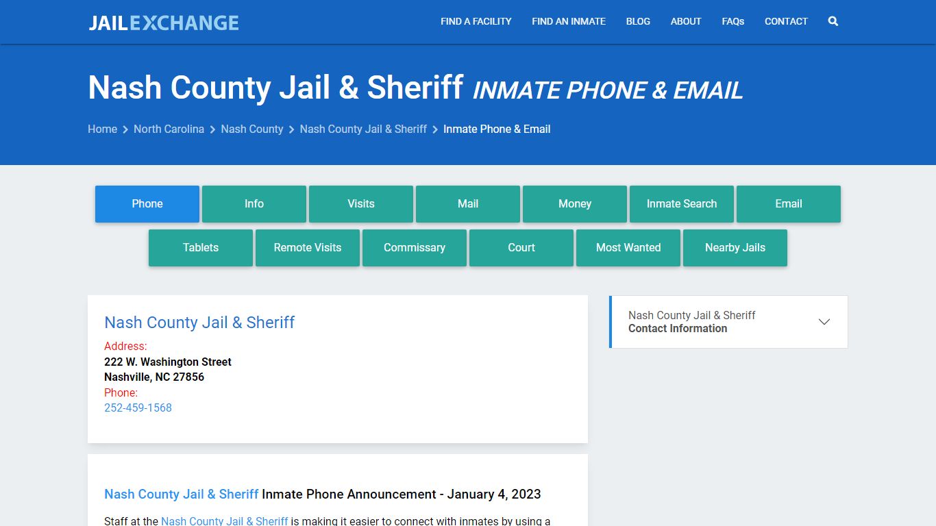 Inmate Phone - Nash County Jail & Sheriff, NC - Jail Exchange